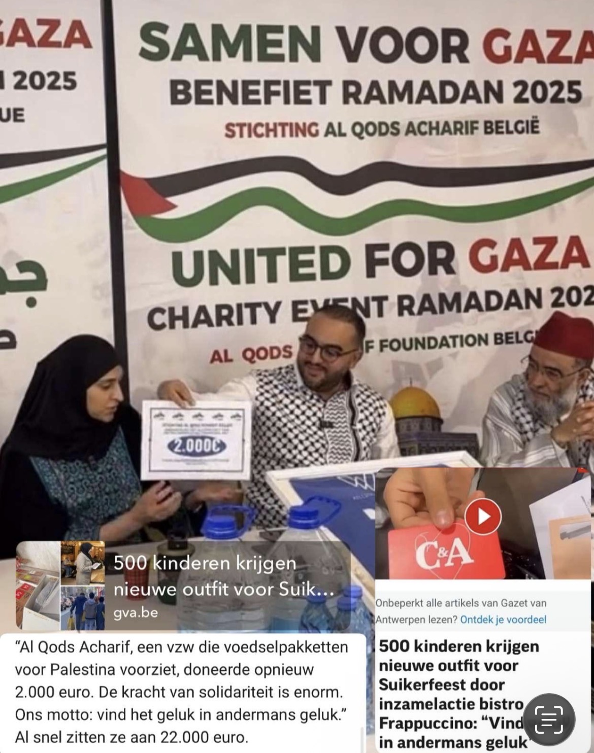 Stichting Al Qods Acharif België ondersteunt Eid outfit project van Bistro Frappucino met 2000 euro.